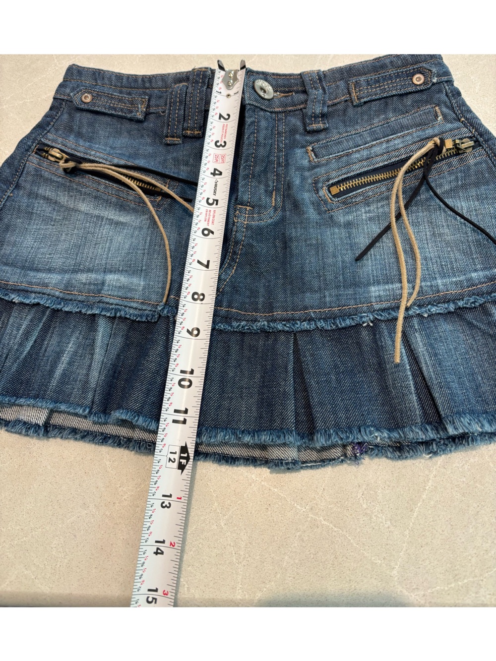 Vintage Y2K Cinque Pleated Denim Micro Mini Skirt Sz 26/40 - Picture 12 of 14
